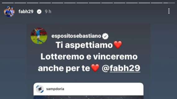 Social Sampdoria, messaggio di Esposito a Borini: "Lotteremo anche per te"