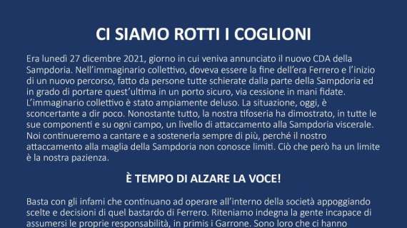 Sampdoria, la Sud: appuntamento 26 novembre sotto la gradinata
