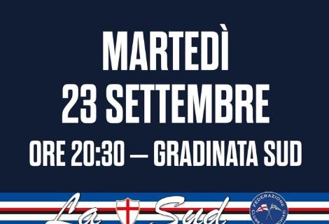 Sampdoria, Federclubs e Gruppi della Sud: "Martedì 23 h 20.30 in Gradinata"