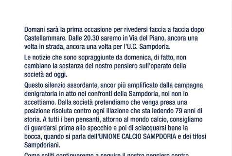 Situazione Sampdoria, Gruppi della Sud: "Tutti insieme domani in via del Piano"