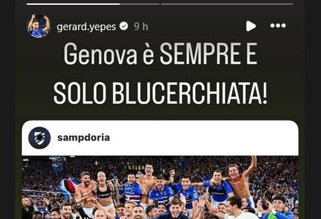 Sampdoria, Yepes sui social gode per la vittoria nel Derby