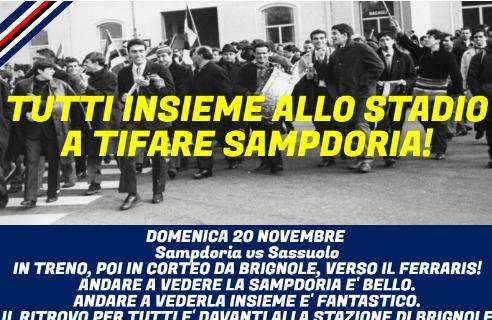 Corteo da Brignole per Samp - Sassuolo, UTC: "Tutti insieme allo stadio a tifare Sampdoria"