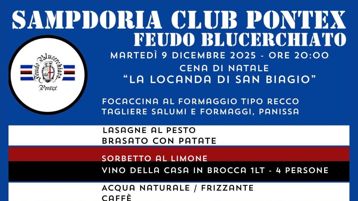 Sampdoria Club Pontex Feudo Blucerchiato, le info per cena di Natale