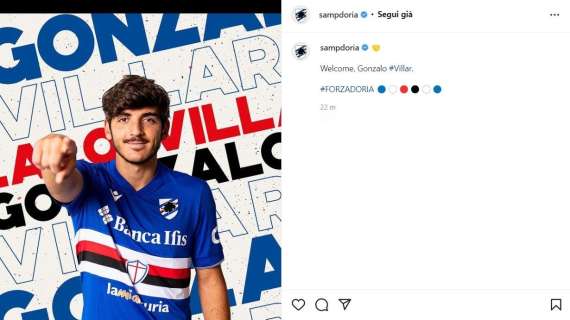 UFFICIALE: Sampdoria, Villar in prestito con opzione dalla Roma. Contratto fino al 2027