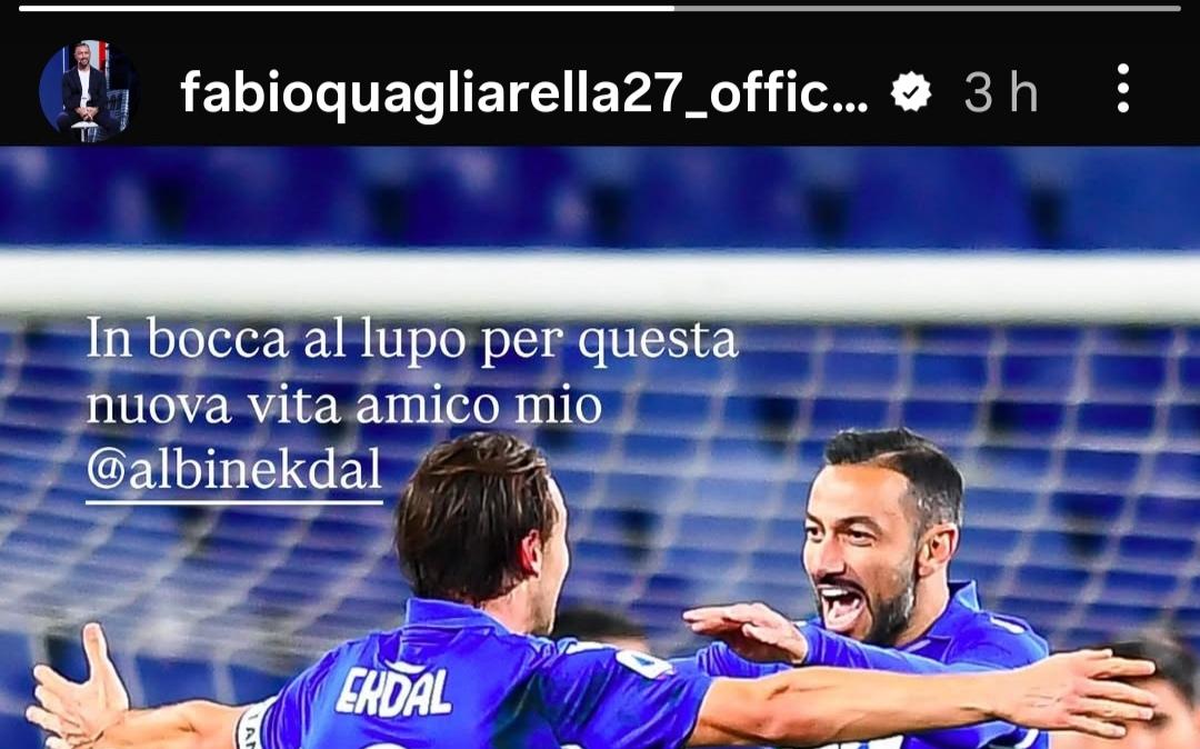 Ex Sampdoria, Quagliarella omaggia Ekdal: "Quante volte mi hai abbracciato"?
