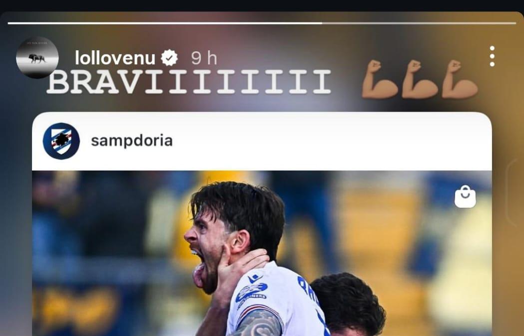 Social Sampdoria, Venuti esulta con i compagni: "Braviii"
