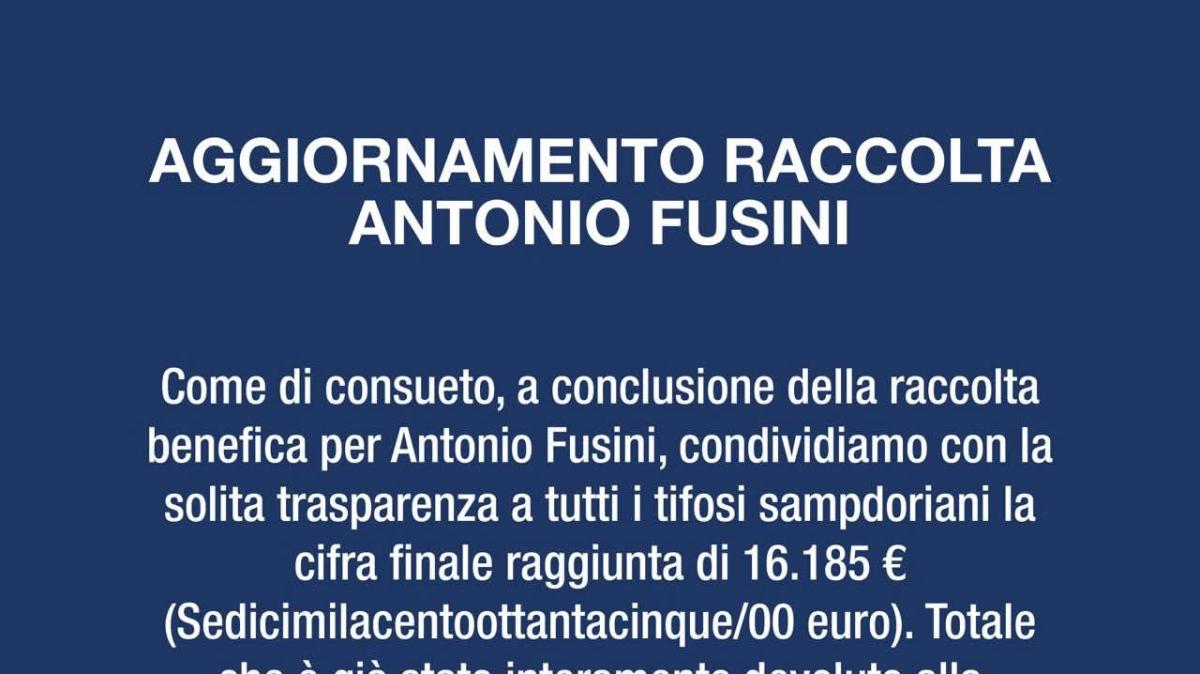 Tifoseria Sampdoria, aggiornamento per raccolta fondi Fusini