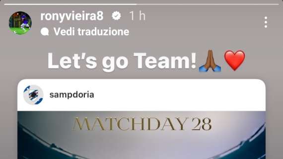 Feralpisalò - Sampdoria, il sostegno di Ronaldo Vieira 