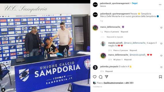 Delle Monache alla Sampdoria, sui social le foto del momento della firma
