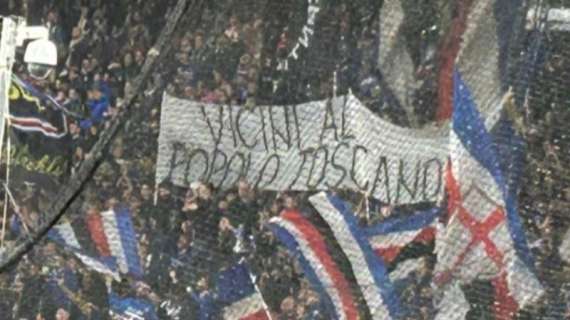 Sampdoria - Palermo: striscione di solidarietà alla Toscana, il post di Flachi