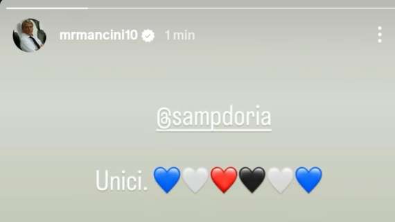 Mancini elogia via social i tifosi della Sampdoria: "Unici"