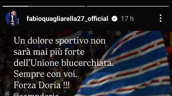 Sampdoria, Quagliarella: "Dolore sportivo non sarà più forte dell'Unione blucerchiata"