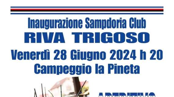 Sampdoria Club Riva Trigoso, il 28 giugno la festa di inaugurazione