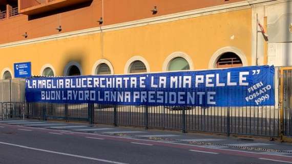 Striscione tifosi Sampdoria: "Buon lavoro Lanna Presidente"