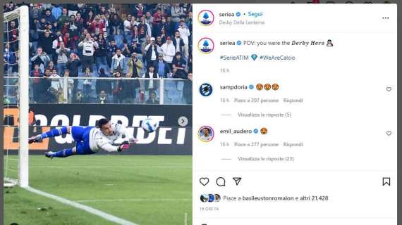 Sampdoria, Lega Serie A celebra rigore parato da Audero: "Sei stato l'eroe del Derby"