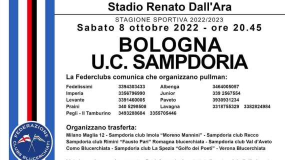 Trasferta Sampdoria a Bologna, il post della Federclubs