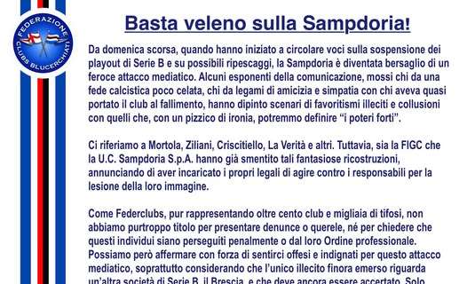 Federclubs: "Basta veleno sulla Sampdoria"