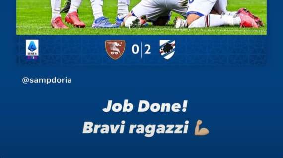 Silva festeggia vittoria Sampdoria: "Lavoro eseguito! Bravi ragazzi"