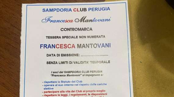 Sampdoria Club Perugia, consegnata tessera speciale a Francesca Mantovani