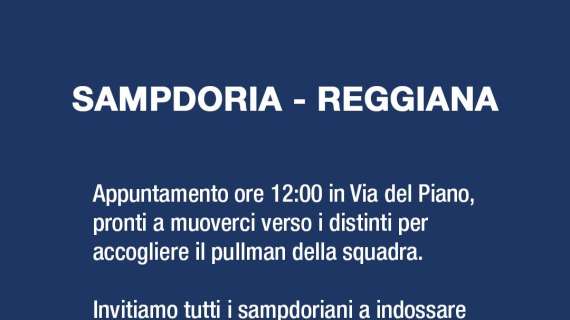La Sud: "Sampdoria - Reggiana, appuntamento ore 12 in via del Piano"