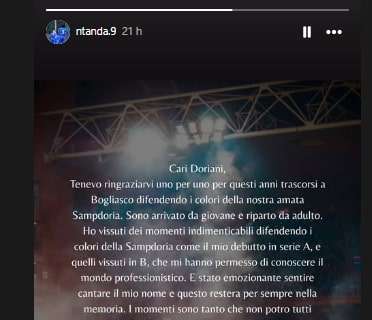 Ex Sampdoria, il saluto di Ntanda: "Momenti indimenticabili, grazie"