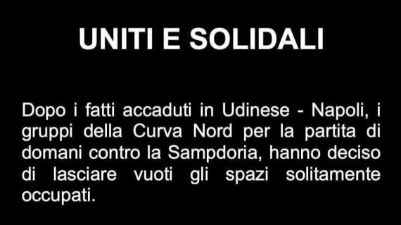 Udinese-Sampdoria, protesta della Curva Nord dopo fatti con il Napoli