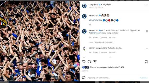 Sampdoria chiama a raccolta tifosi sui social: "Ti aspettiamo allo stadio"