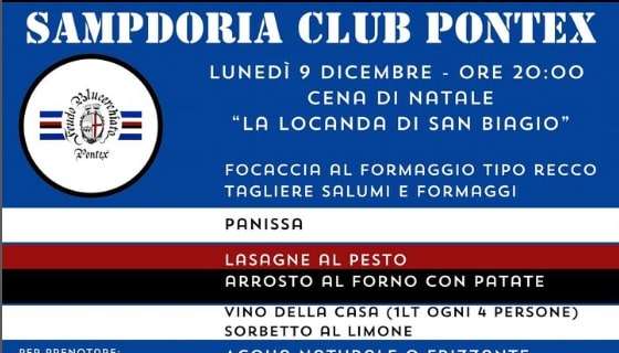 Sampdoria Club Pontedecimo, festa di Natale lunedì 9 dicembre