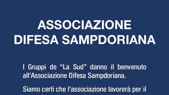 Nascita Associazione Difesa Sampdoriana, il comunicato dei Gruppi della Sud