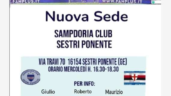Sampdoria Club Sestri Ponente, mercoledì 20 marzo apre la nuova sede