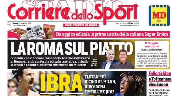 La prima pagina del Corriere dello Sport: "Ibra e Kean anticrisi"
