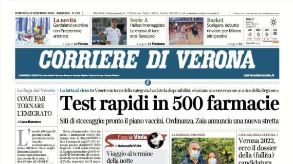 Corriere di Verona: "Hellas rimaneggiato. Le mosse di Juric anti-Sassuolo"