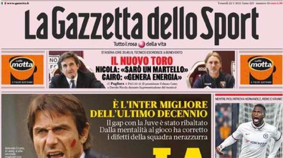 La Gazzetta dello Sport in apertura sull'Inter: "La legge di Conte"