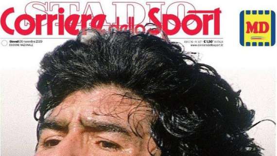 L'apertura del Corriere dello Sport con l'urlo di Maradona: "Diego vive"