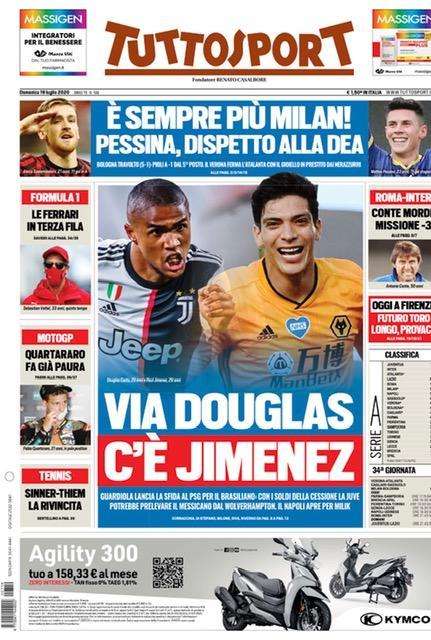 L'apertura di Tuttosport sulla Juventus: "Via Douglas, c'è Jimenez"