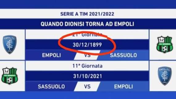 Empoli-Sassuolo il 30/12/1899: la gaffe della Lega al sorteggio dei calendari