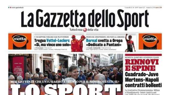 La Gazzetta dello Sport in prima pagina: "Lo sport è qui"