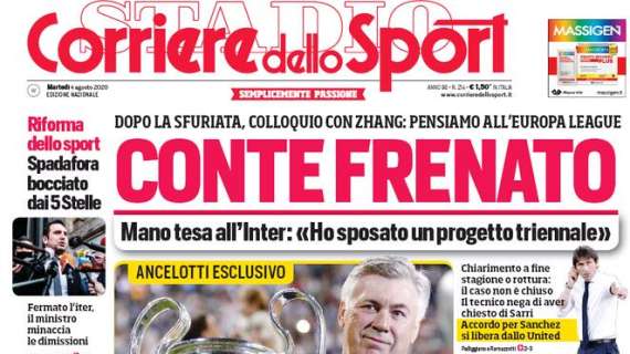 L'apertura del Corriere dello Sport sull'Inter: "Conte frenato"