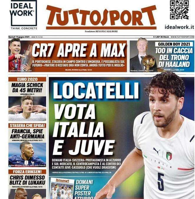 Rassegna stampa sportiva oggi: Locatelli vota Italia e Juve