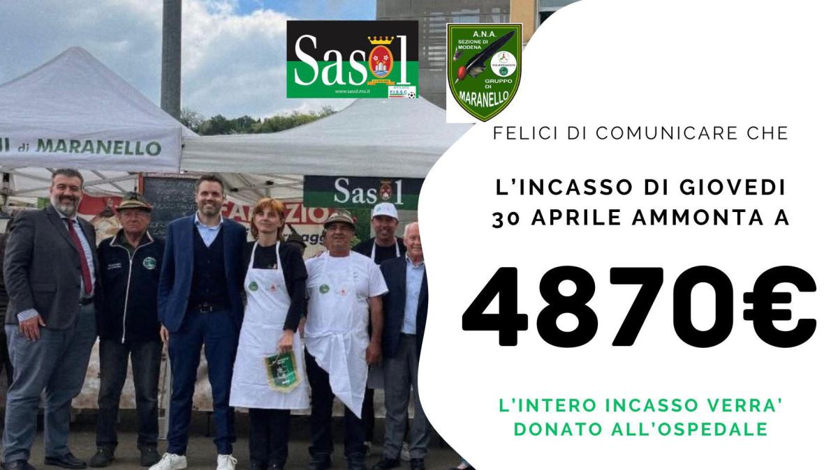 Solidarietà neroverde: Sasol Club e Alpini di Maranello consegnano 4.870 euro all’Ospedale