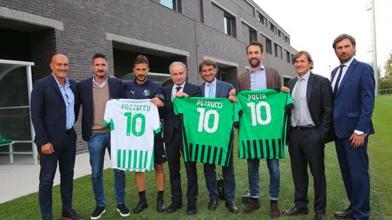 Petrucci e coach Pozzecco in visita al Sassuolo al Mapei Football Center
