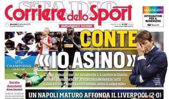 La prima pagina del Corriere dello Sport: "Conte: 'Io asino'"