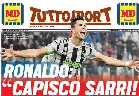 Tuttosport in prima pagina, Cristiano Ronaldo: "Capisco Sarri!"