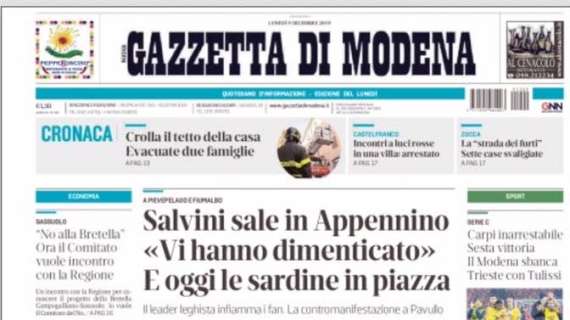 Gazzetta di Modena: "Sassuolo, la beffa. Domina il Cagliari ma è ripreso al 90'"