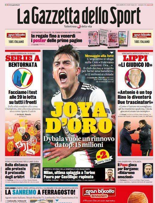 La Gazzetta dello Sport in apertura: "Joya d'oro"