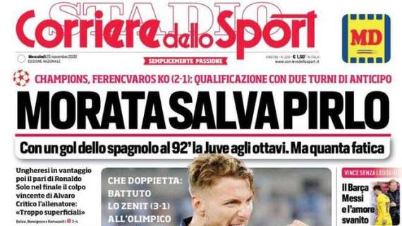 Corriere dello Sport in apertura: "Morata salva Pirlo. Immobile rifà la storia"