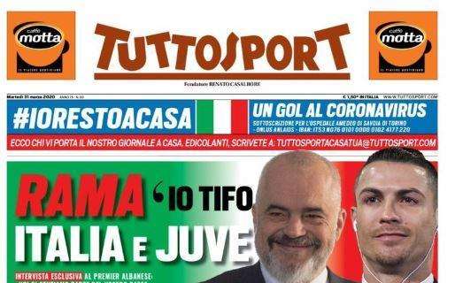 Tuttosport prima pagina, Edi Rama: "Io tifo Italia e Juve"