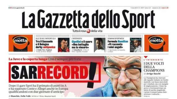 Prima pagina La Gazzetta dello Sport: "Sassuolo-Bologna derby antipanico"