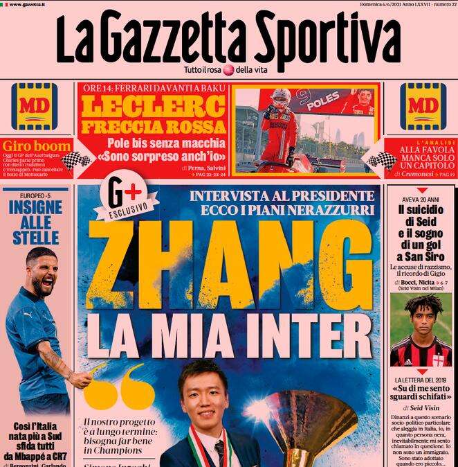 Rassegna stampa sportiva oggi: prime pagine domenica 6 giugno 2021