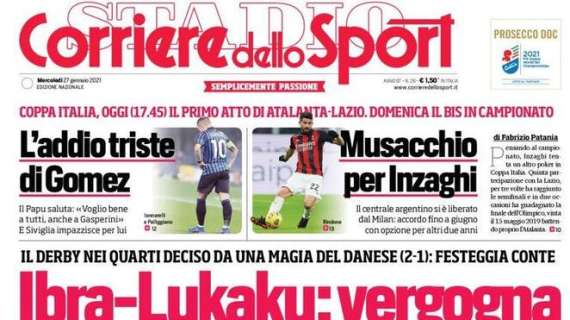 L'apertura del Corriere dello Sport: "Ibra-Lukaku: vergogna"